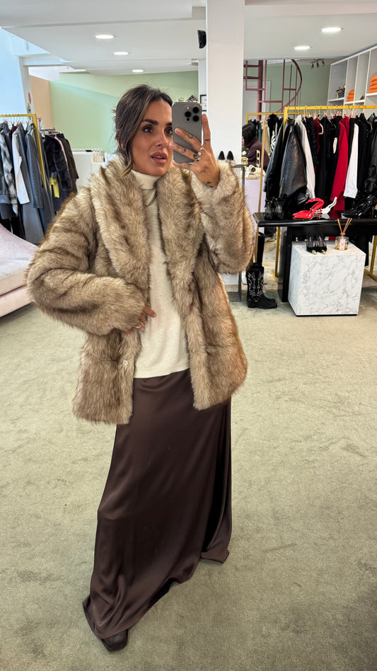 Pelliccia eco mélange crema e brown gl