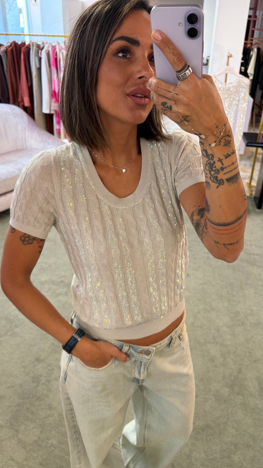 Maglia ghiaccio  manica corta a trecce crystal fr