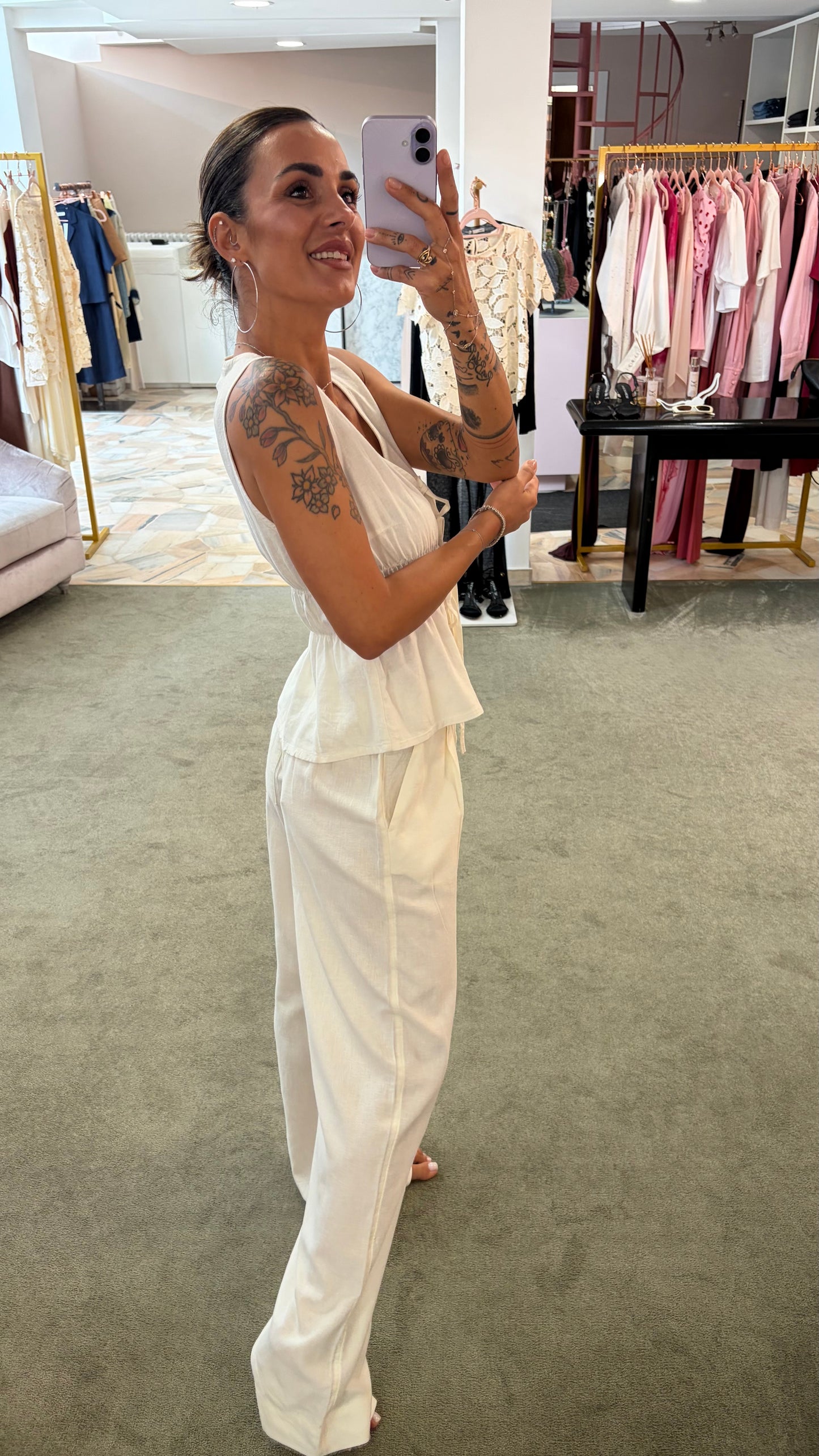 Canotta gilet bianco panna con fiocchetti jx