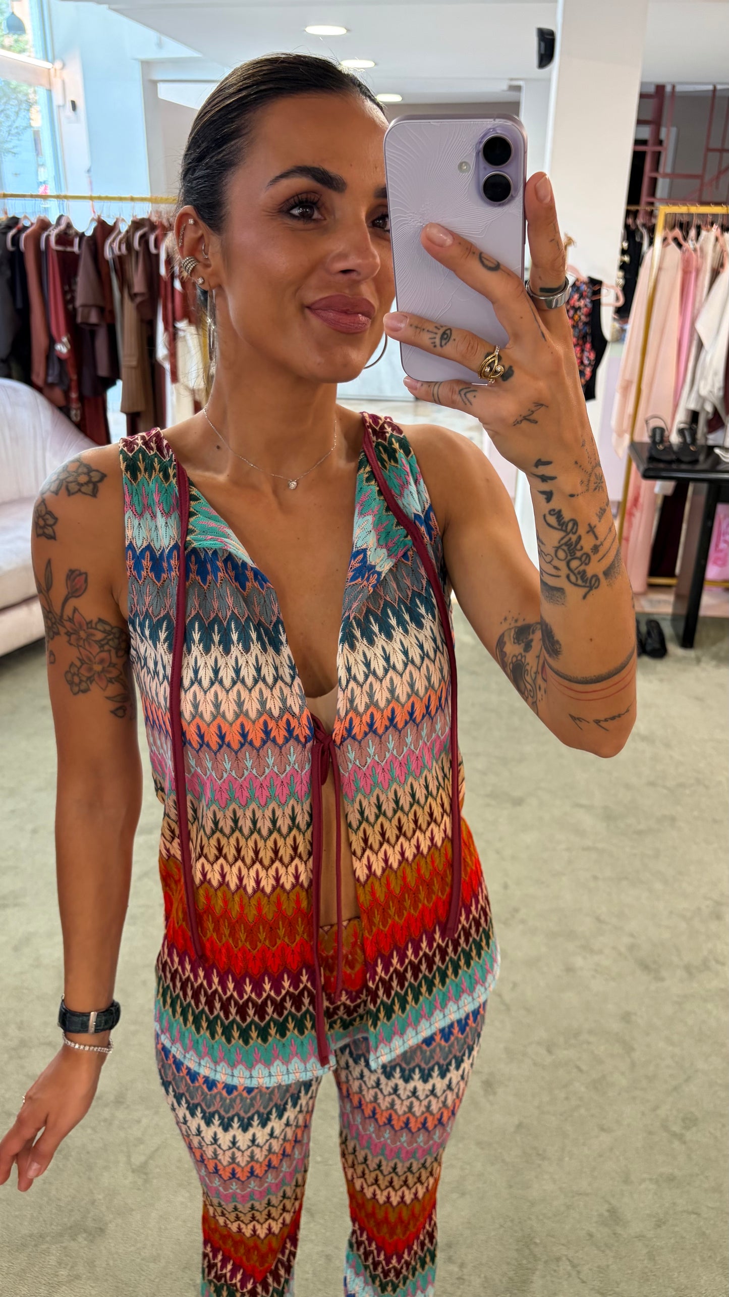 Canotta gilet multicolor missoni vibes con laccetti ks