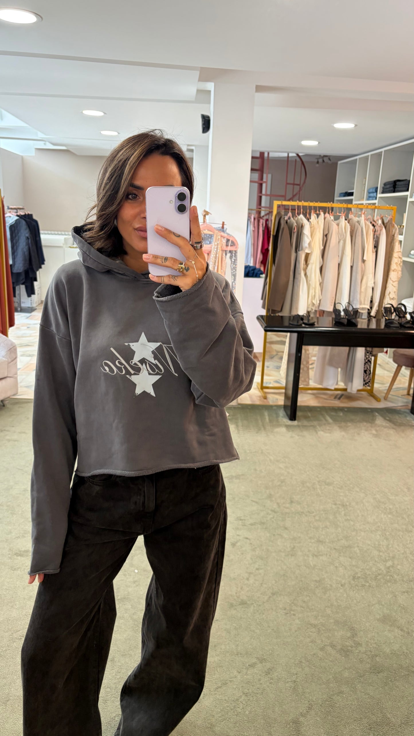 Felpa grigia con cappuccio Icon Denim