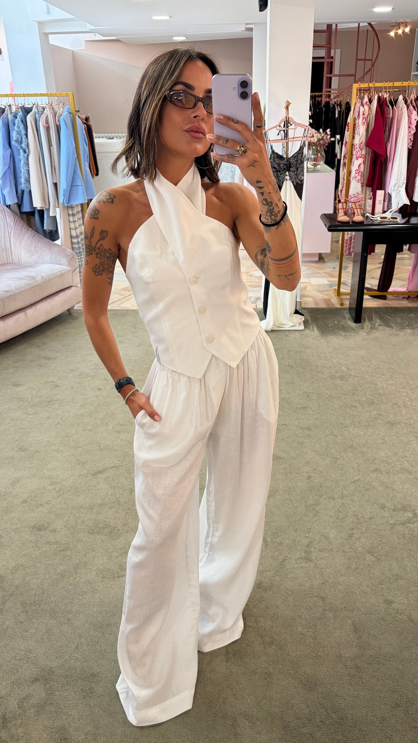 Pantaloni bianchi wide leg in lino Hinnominate