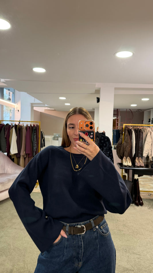 Maglione girocollo hanna blu notte manica a kimono aw