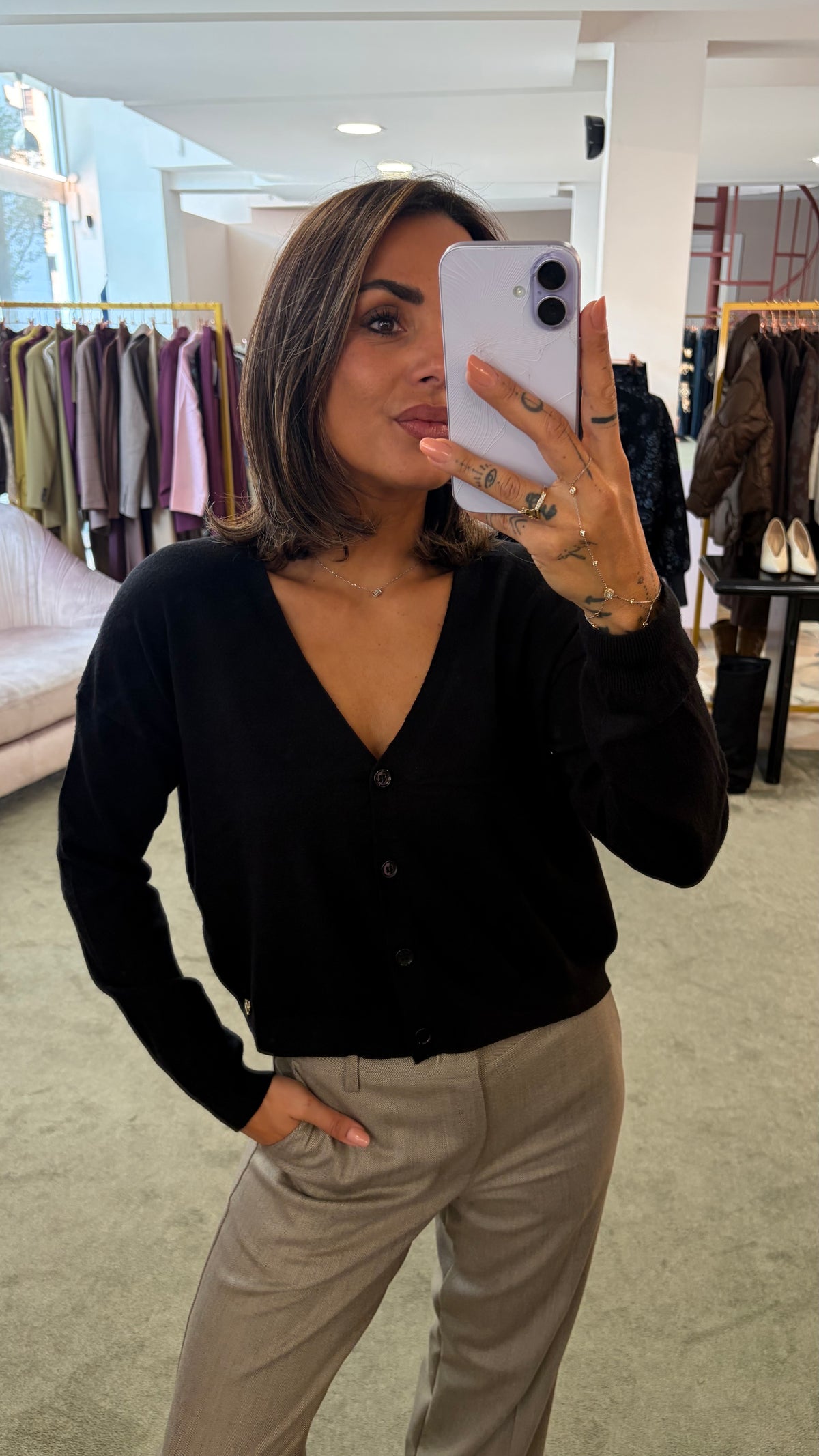 Cardigan nero mini misto lana tk