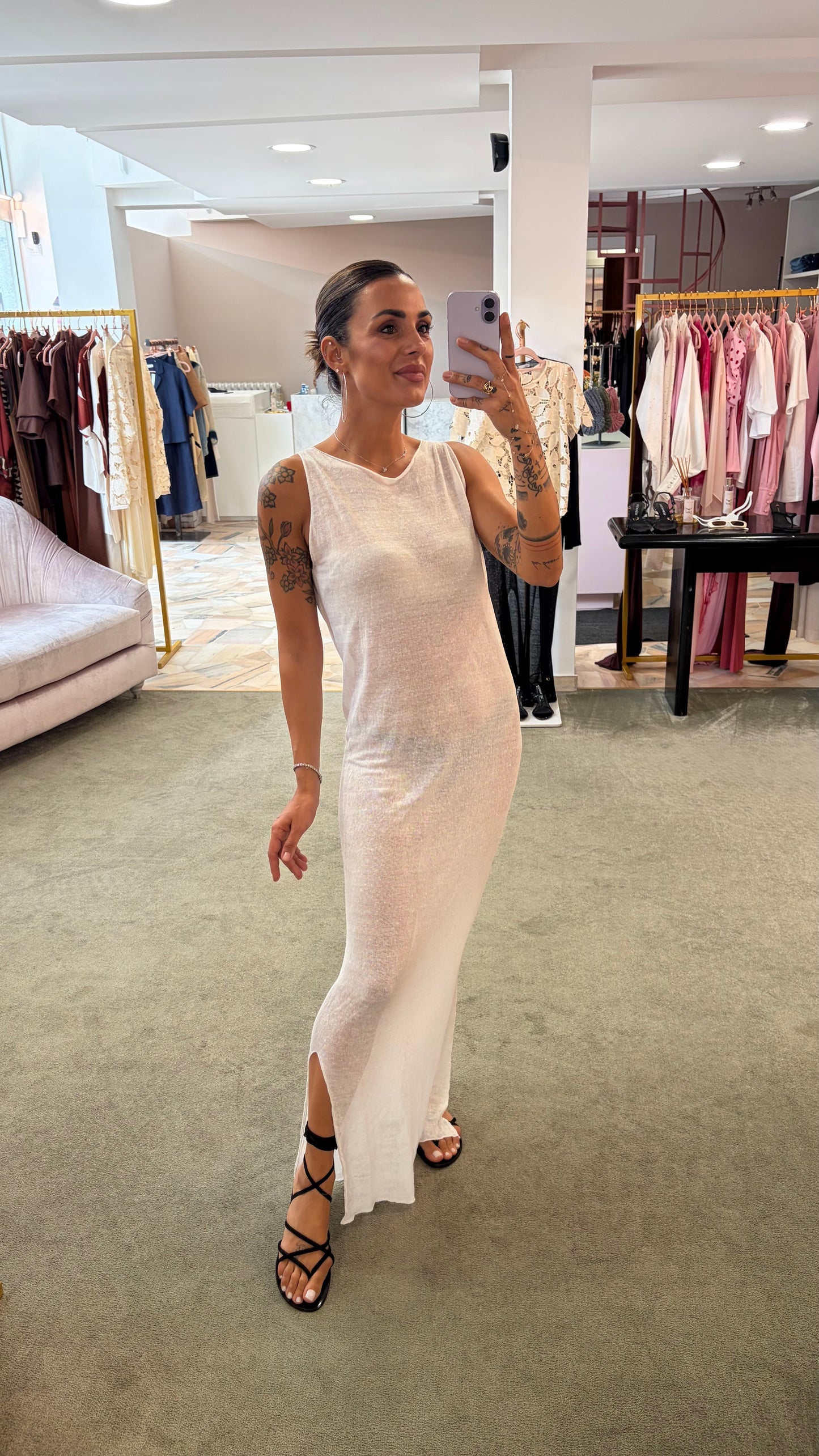 Abito lungo bianco in lino fy