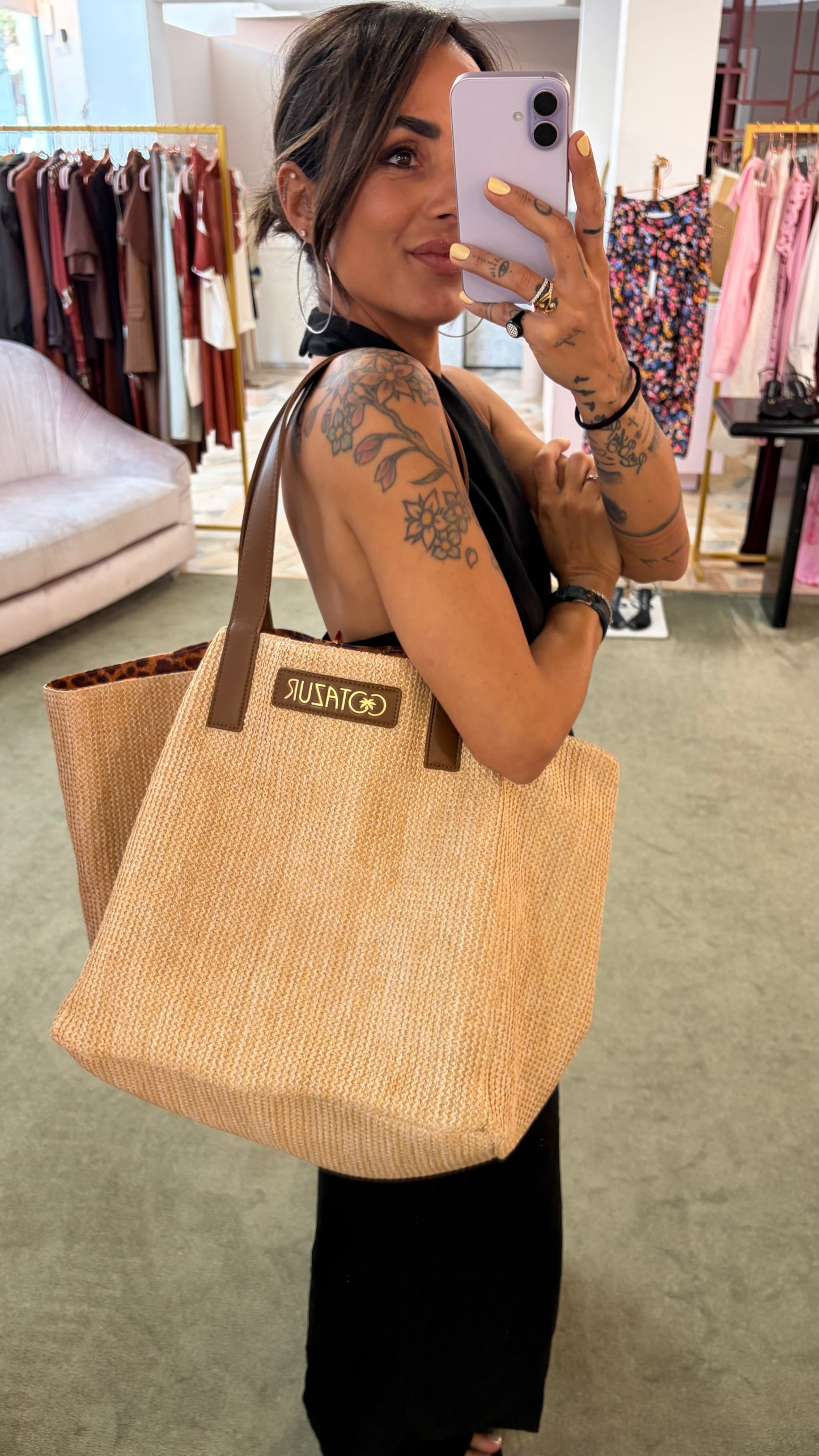 Borsa in simil rafia plastificata reversibile Cotazur