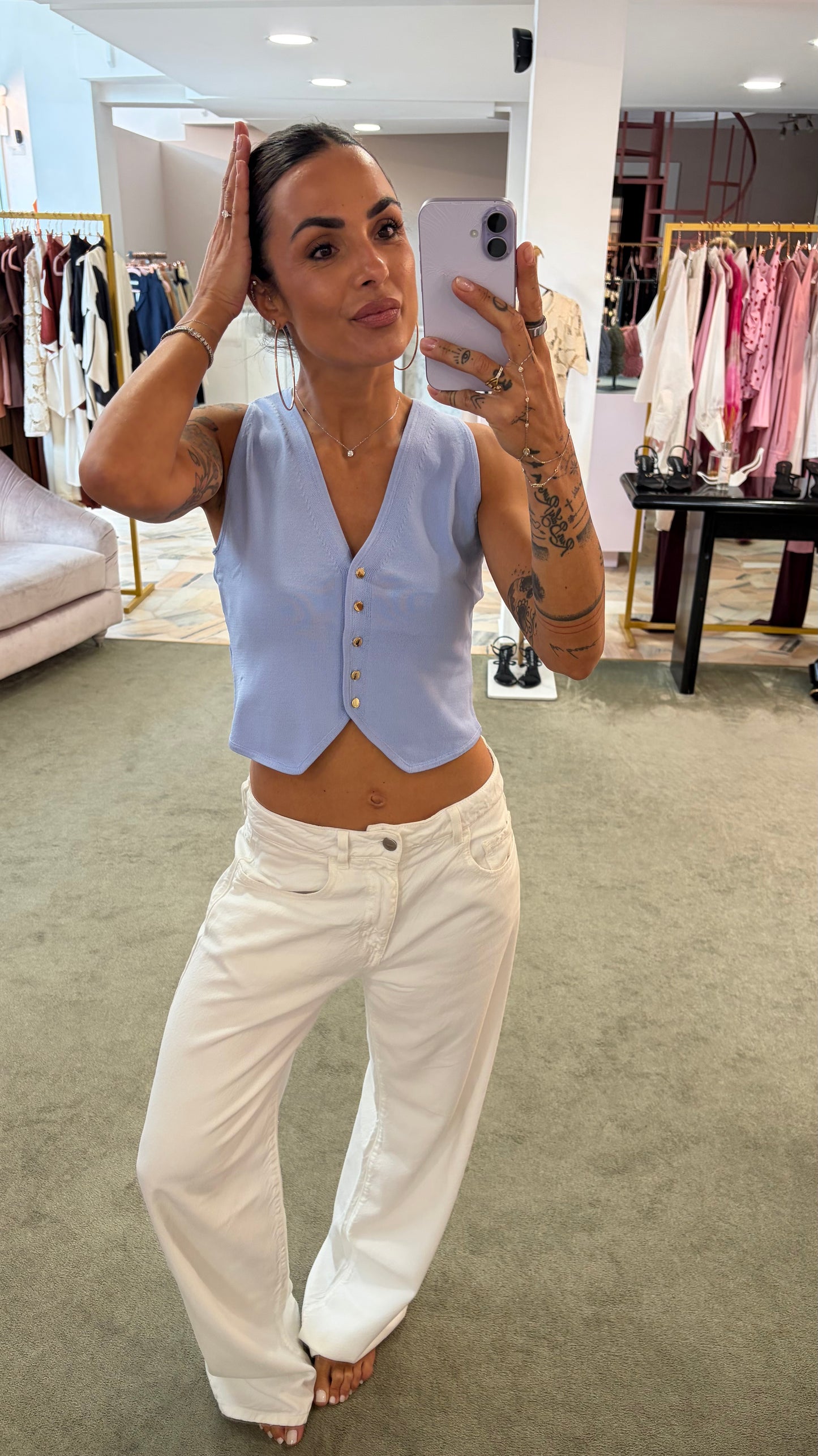 Gilet azzurro in viscosa fr