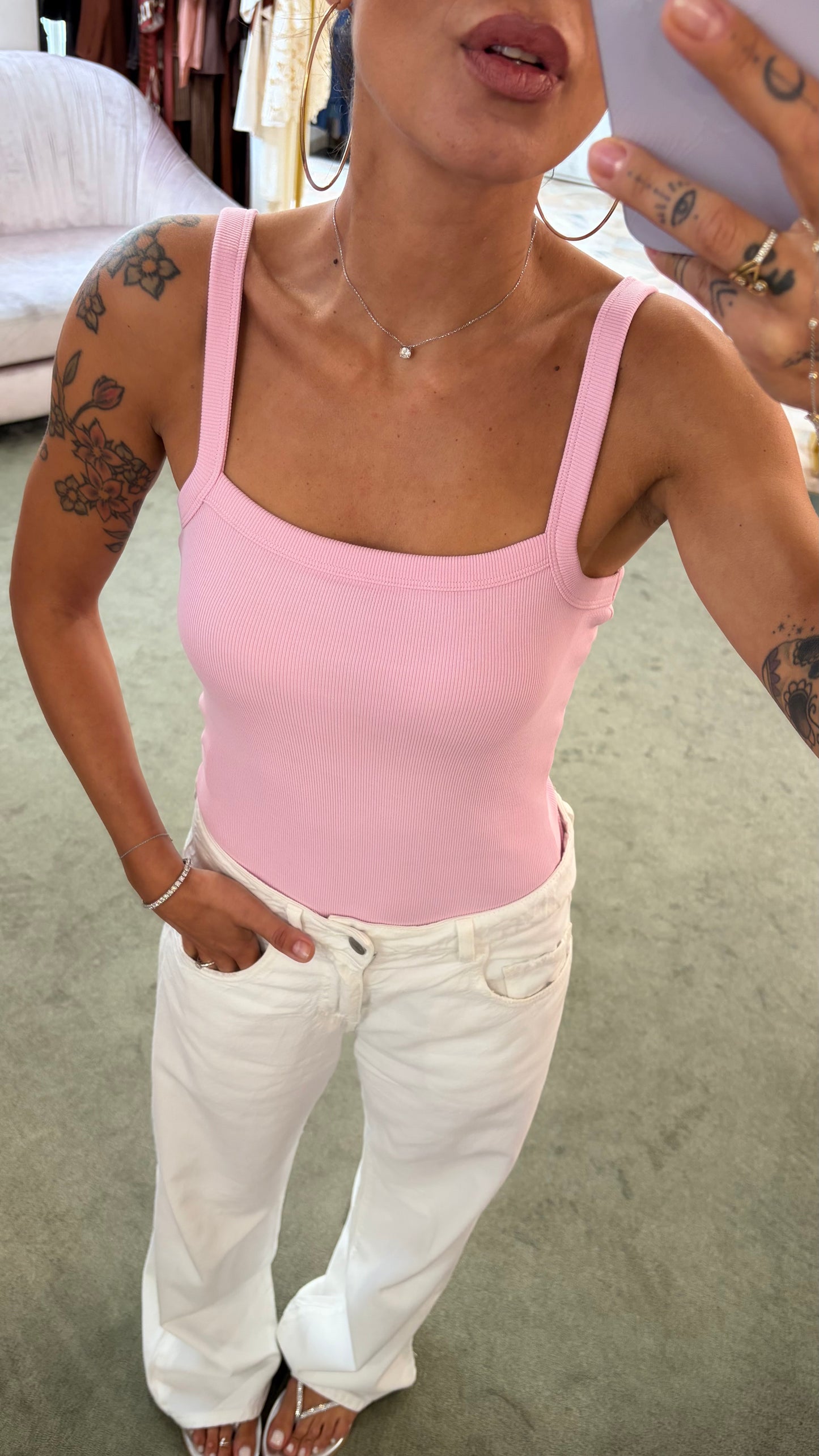 Canotta rosa baby fifi scollo dritto a costine jx