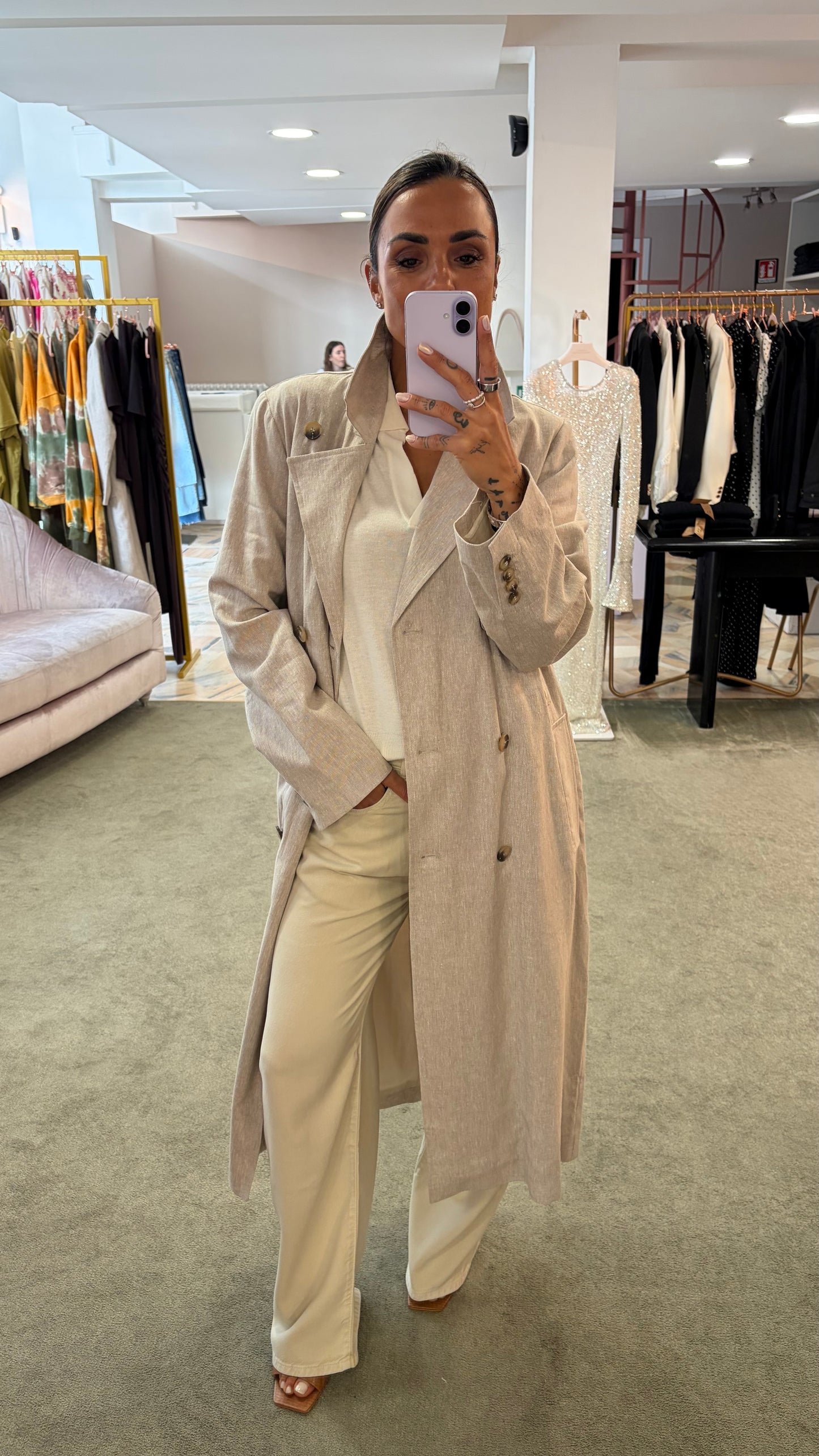 Trench beige melange in lino sl
