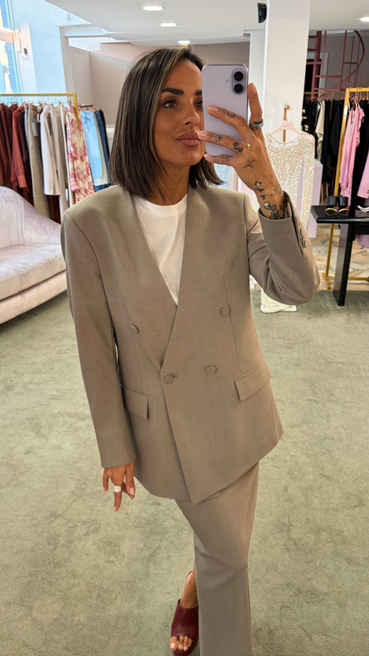 Blazer fango doppiopetto senza rever Marsem