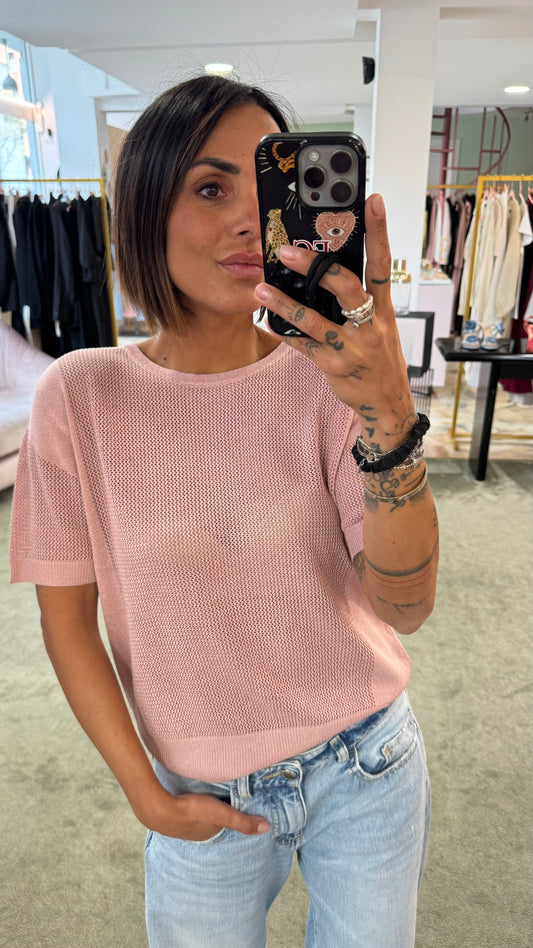 Maglia rosa sottoggiacca manica corta in lamè fr