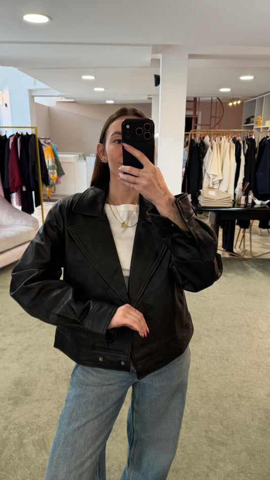 Giacca nera in pelle sl
