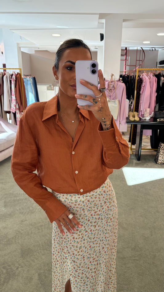 Camicia ruggine scollo a v over glp