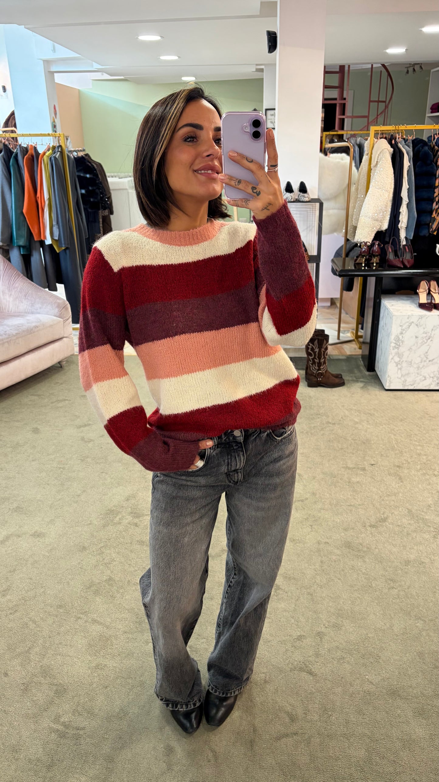 Maglione a righe multicolor girocollo sy