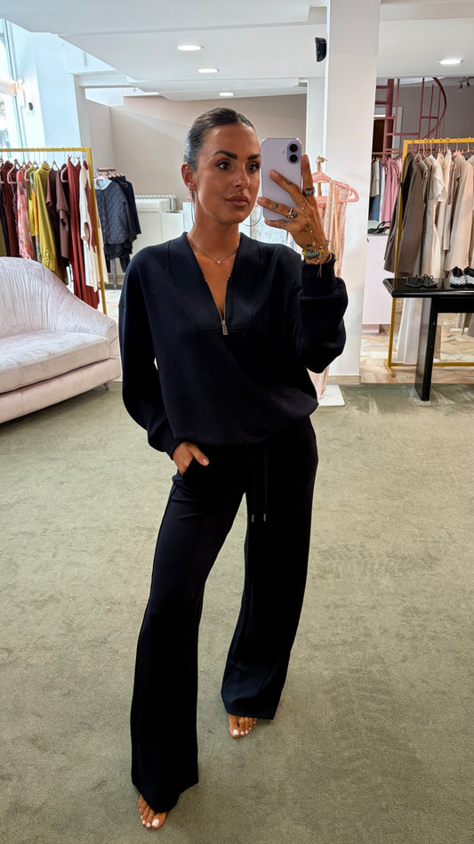 Pantaloni tuta blu notte wide leg in modal sy