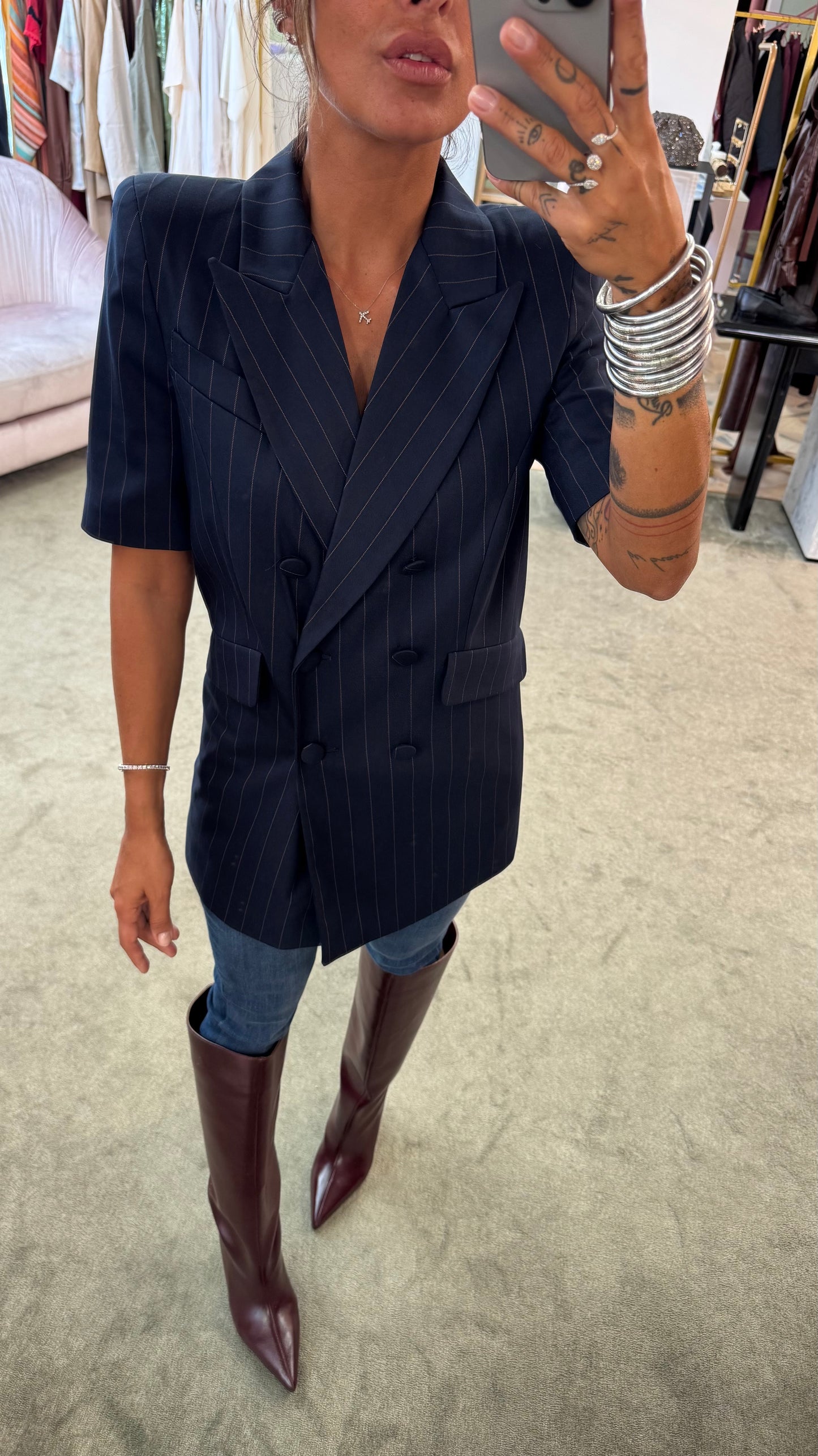 Blazer blu gessato manica corta Actualee