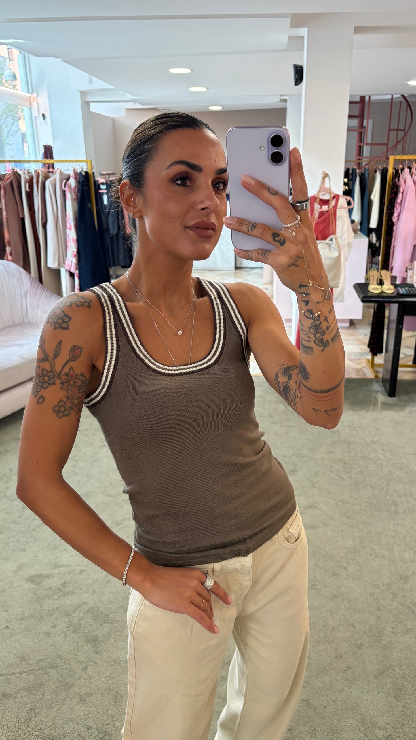 Canotta fango in maglia con bordi rigati jx