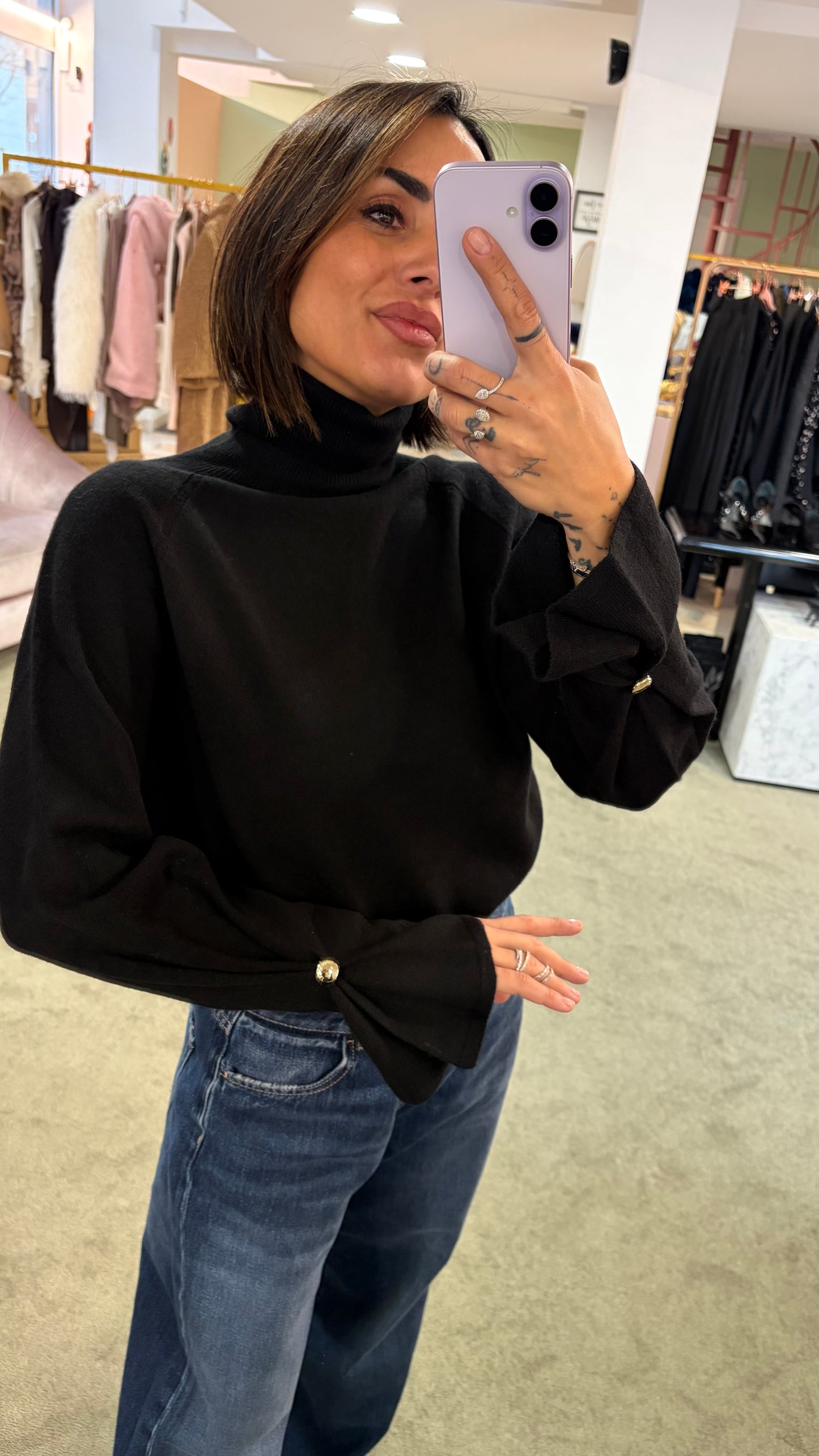 Dolcevita nero manica a calla fr