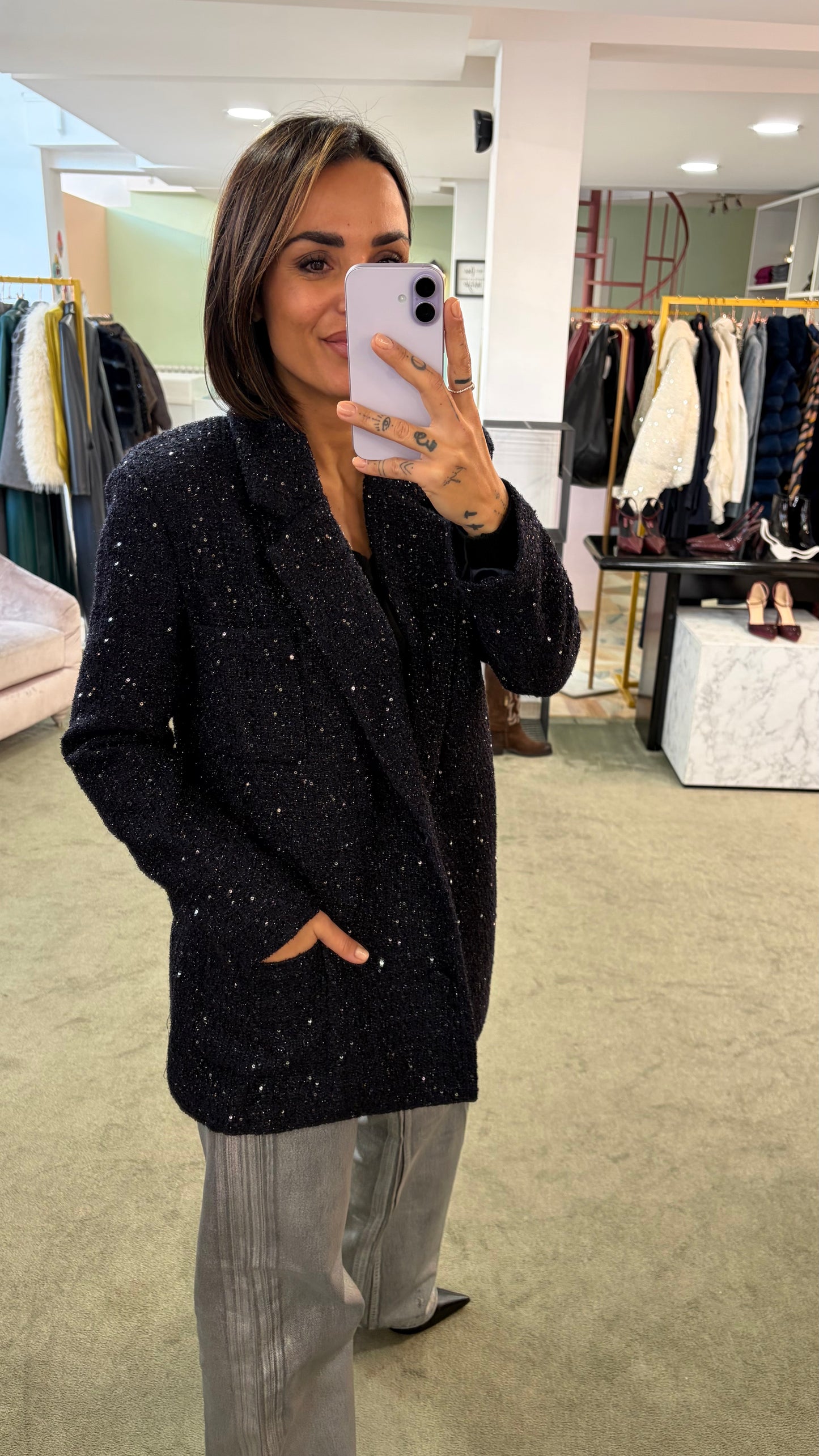 Blazer blu notte oversize in bouclè tw