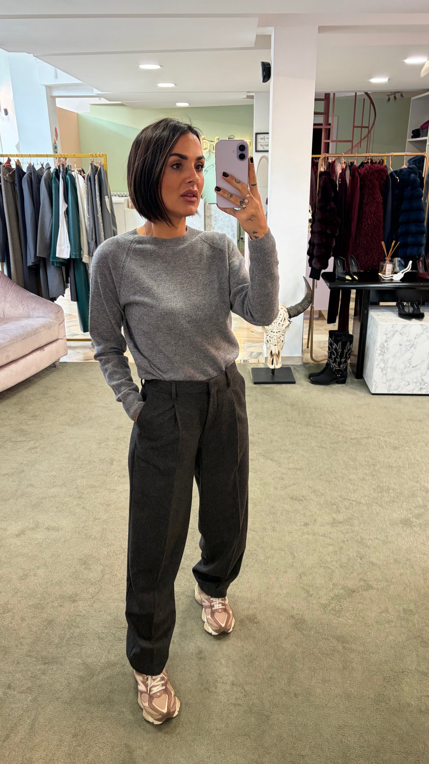 Maglione girocollo grigio manica raglan fr