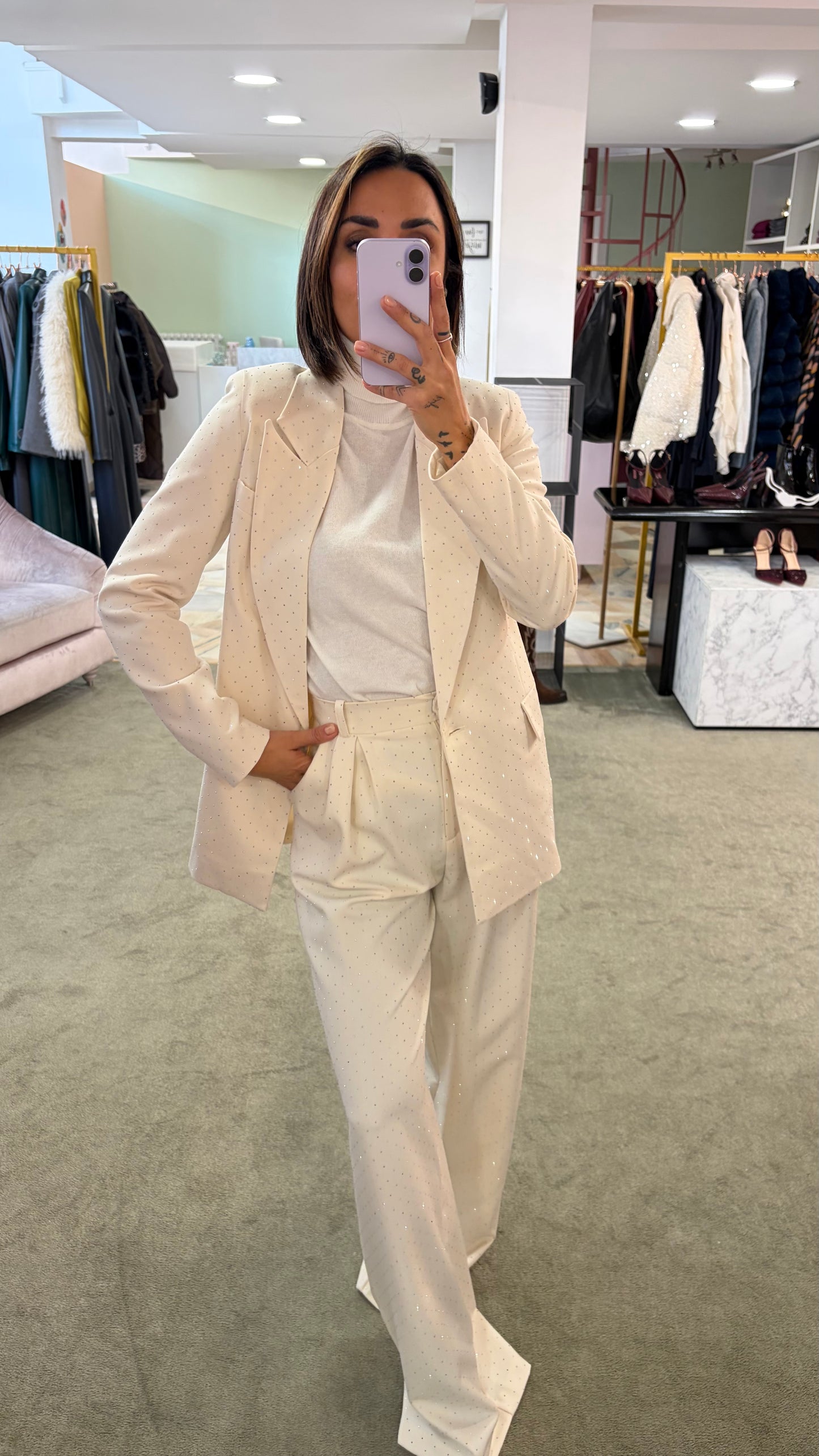 Pantaloni crema in raso crystal wide leg Actualee