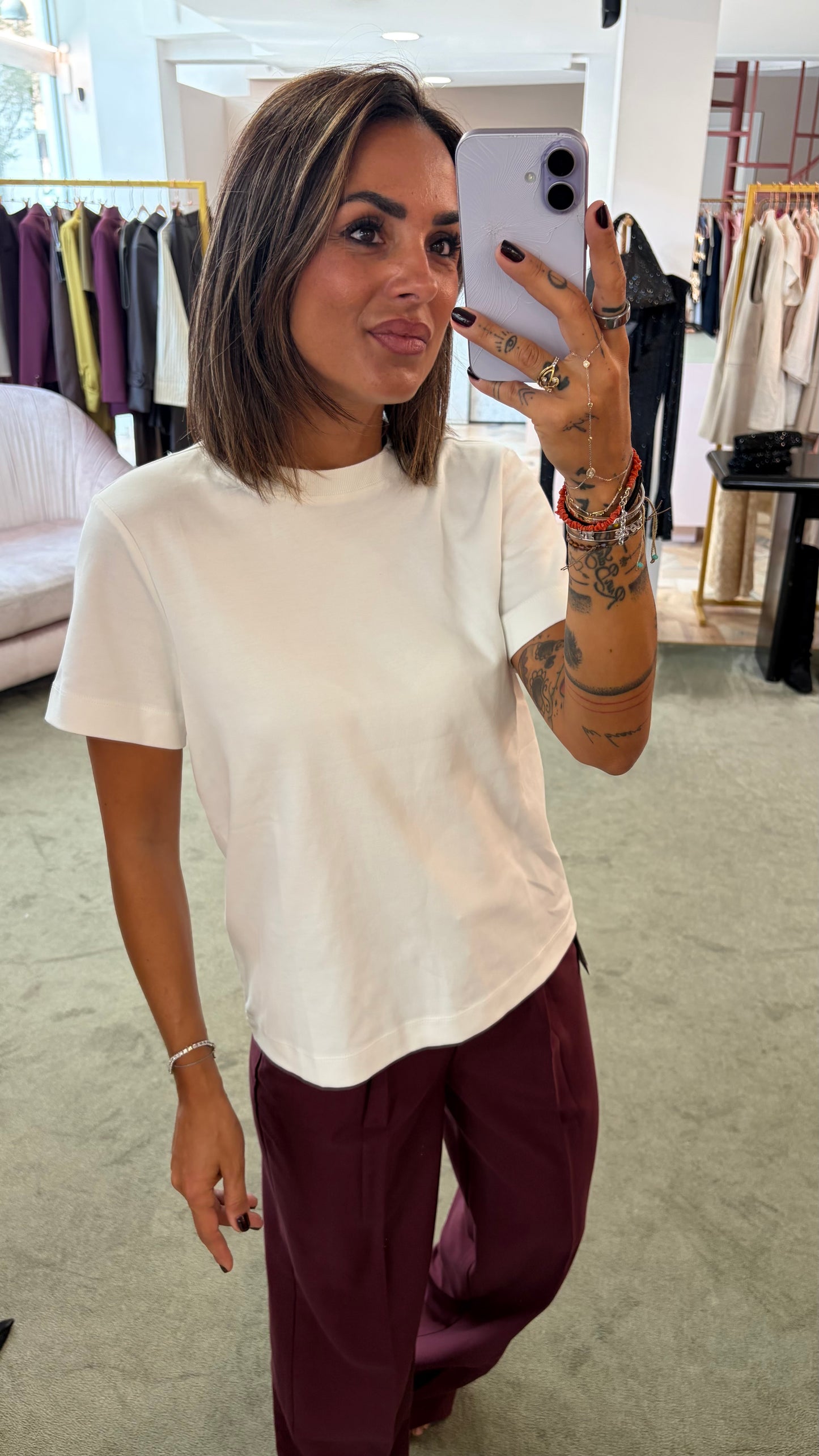 Pantaloni bordeaux ellis con pences wide leg jx