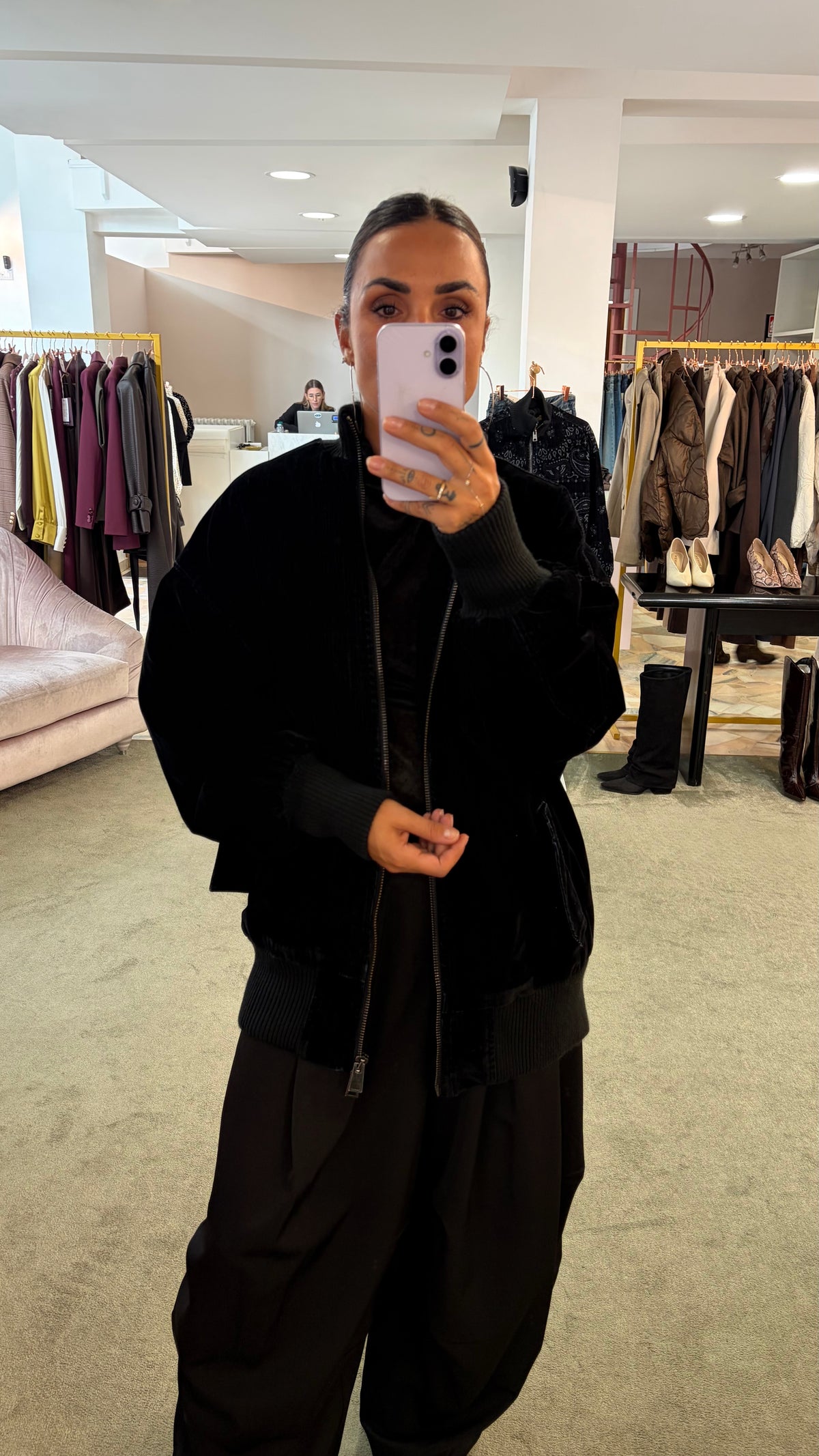 Bomber nero liscio over in velluto floccato Don't@Me