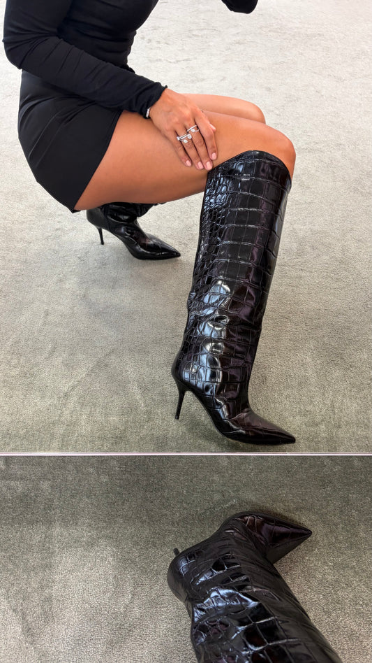 Stivale nero in pelle crocco wr