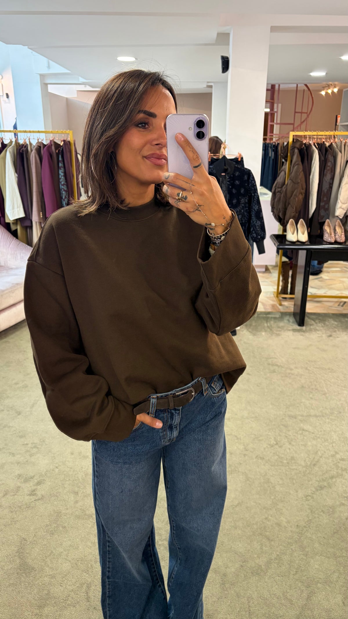 Felpa marrone cioccolato girocollo jx