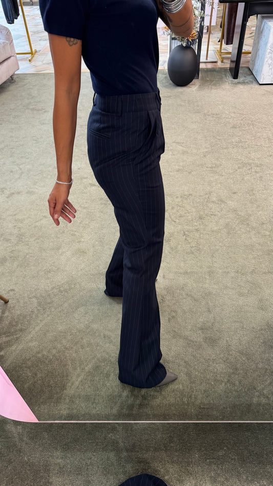 Pantaloni blu gessati a zampa fr