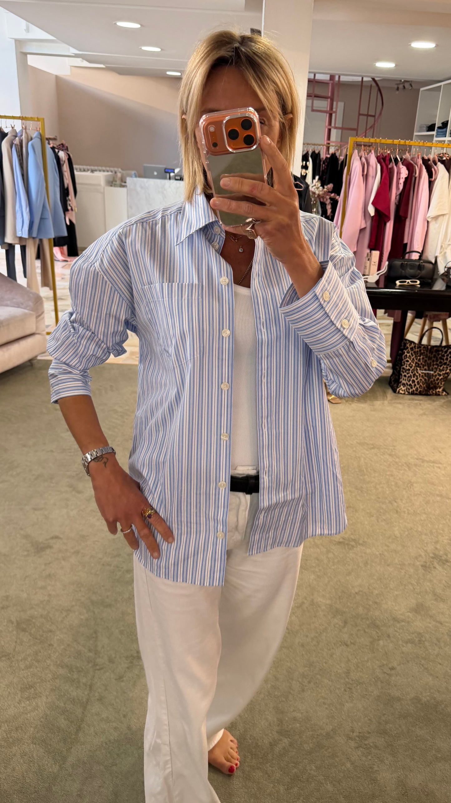 Camicia over a righe azzurra e bianca sl