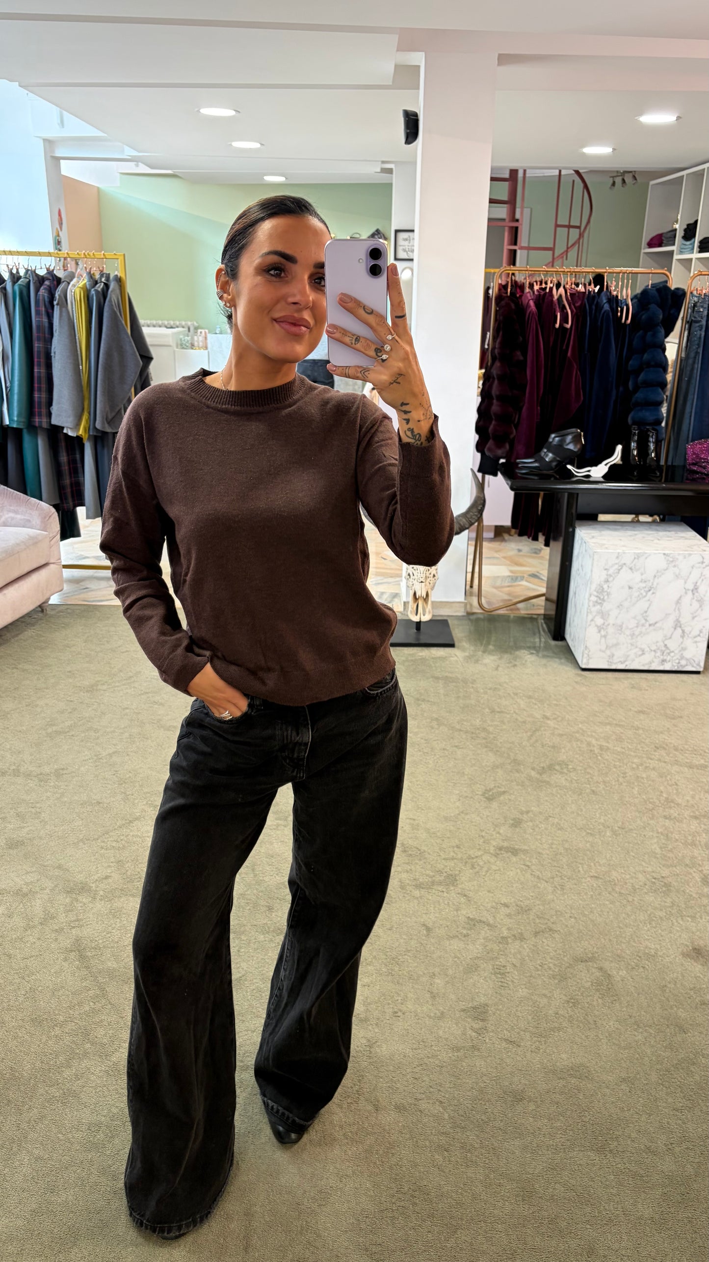 Maglione girocollo marrone melange ay