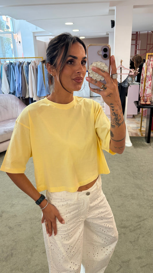 T-shirt crop gialla pastello jx