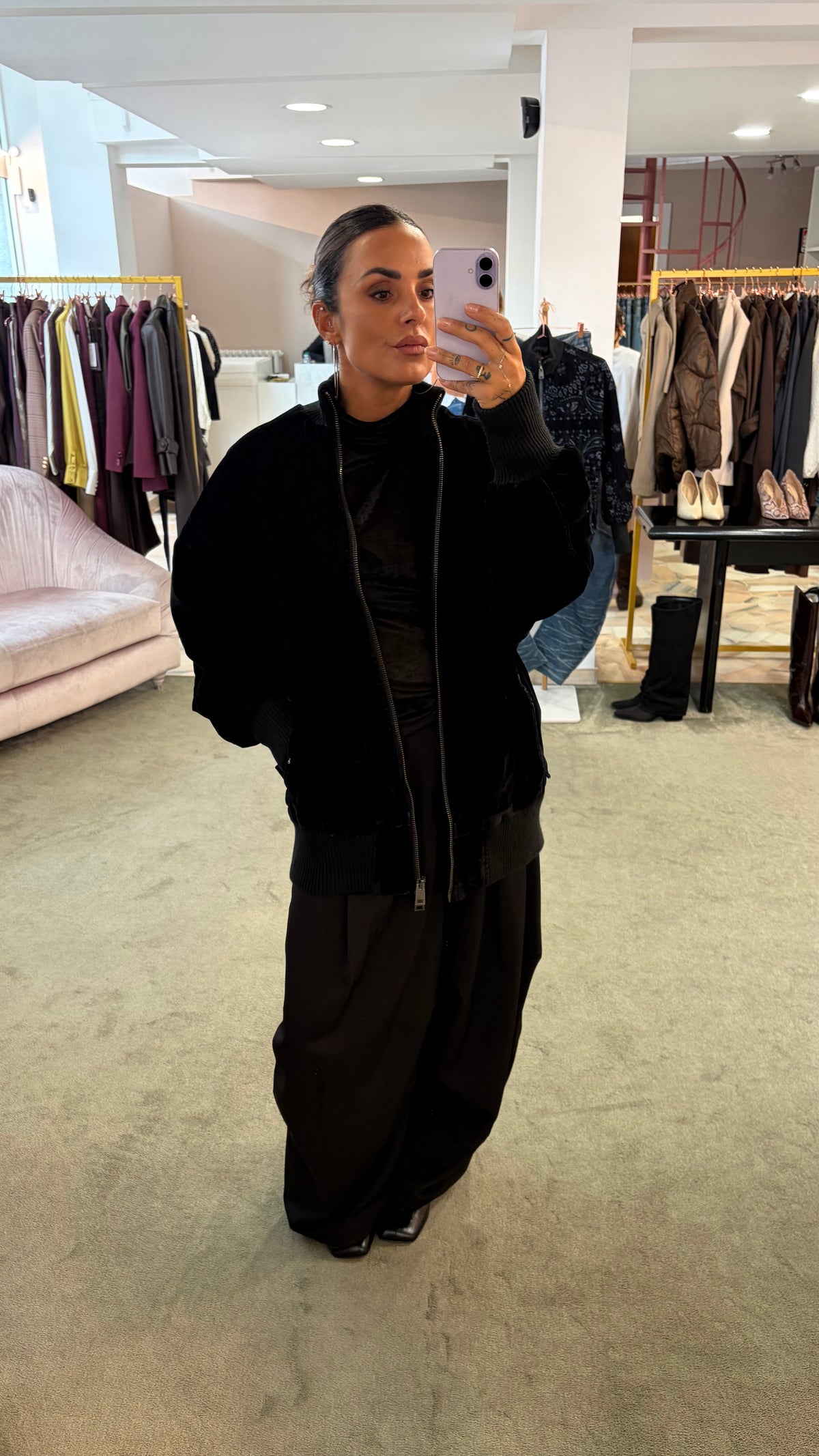 Bomber nero liscio over in velluto floccato Don't@Me