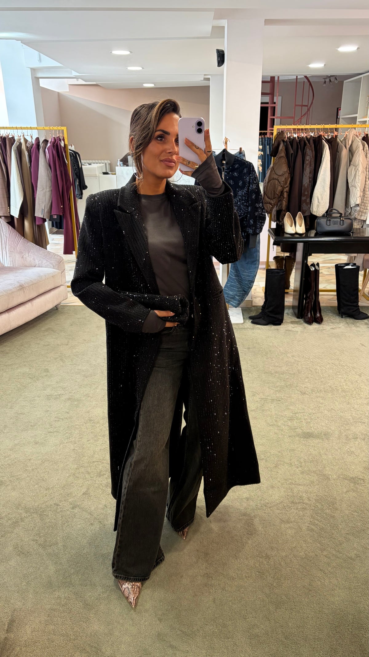 Cappotto lungo nero cristalli tw