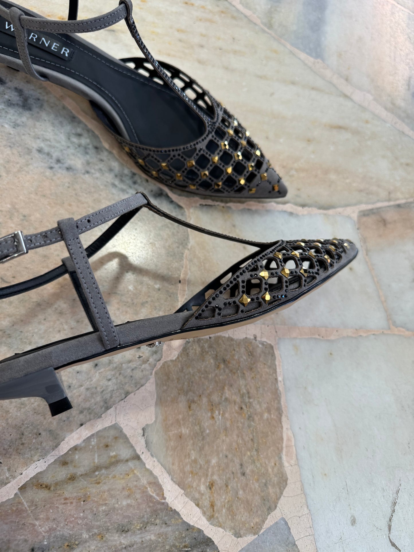 Slingback grigia a rete crystal