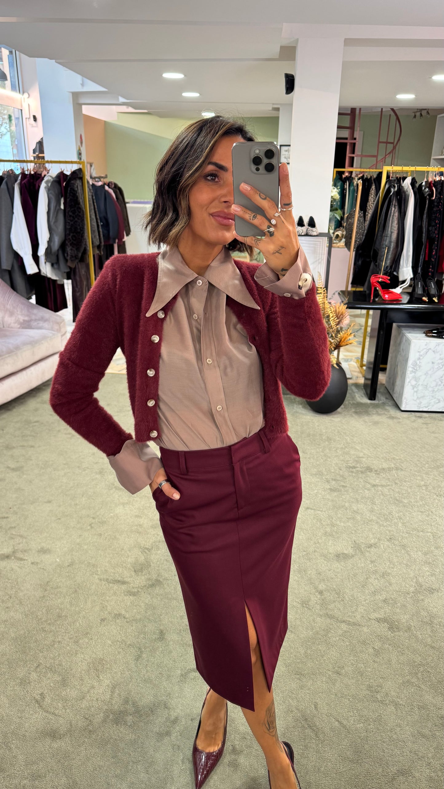 Gonna longuette goldie MAR DE MARGARITAS bordeaux con spacco