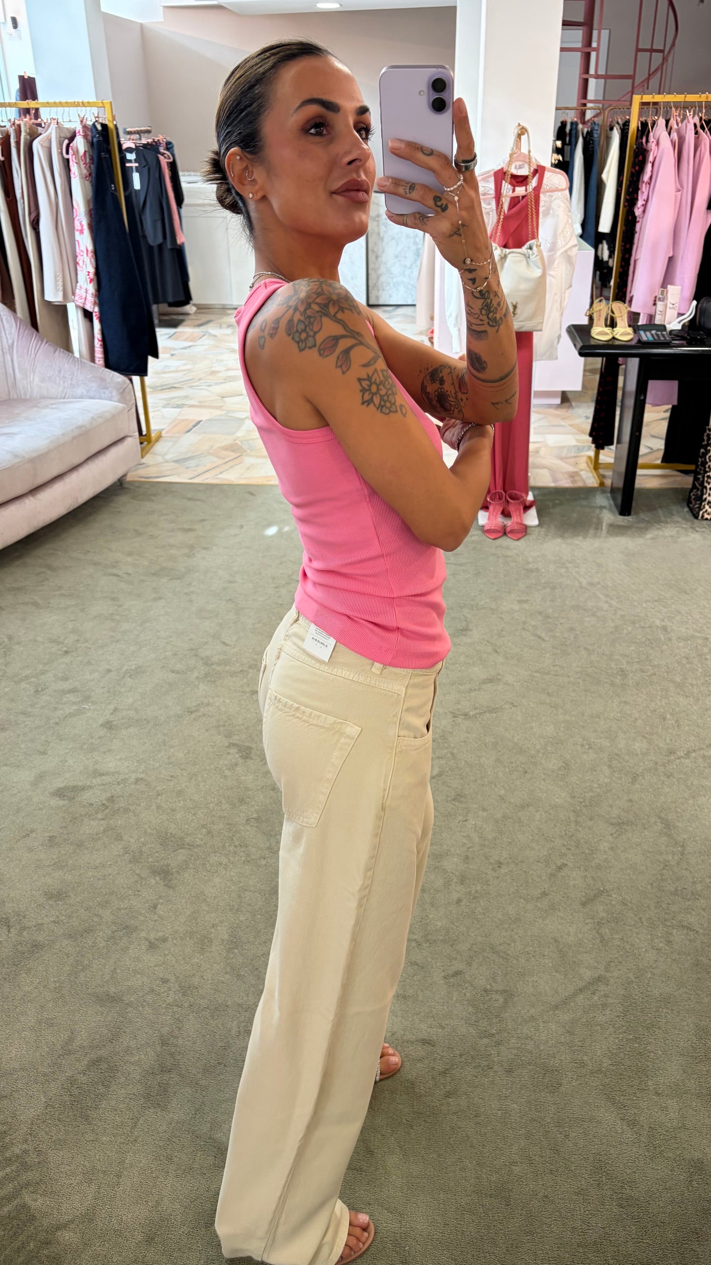 Canotta fucsia a costine scollo tondo jx