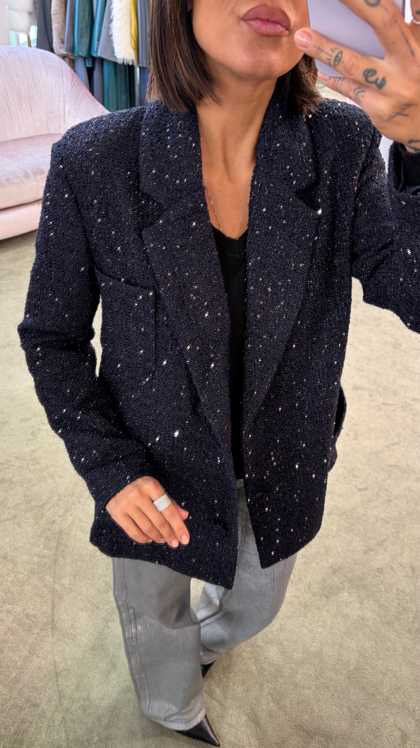 Blazer blu notte oversize in bouclè tw
