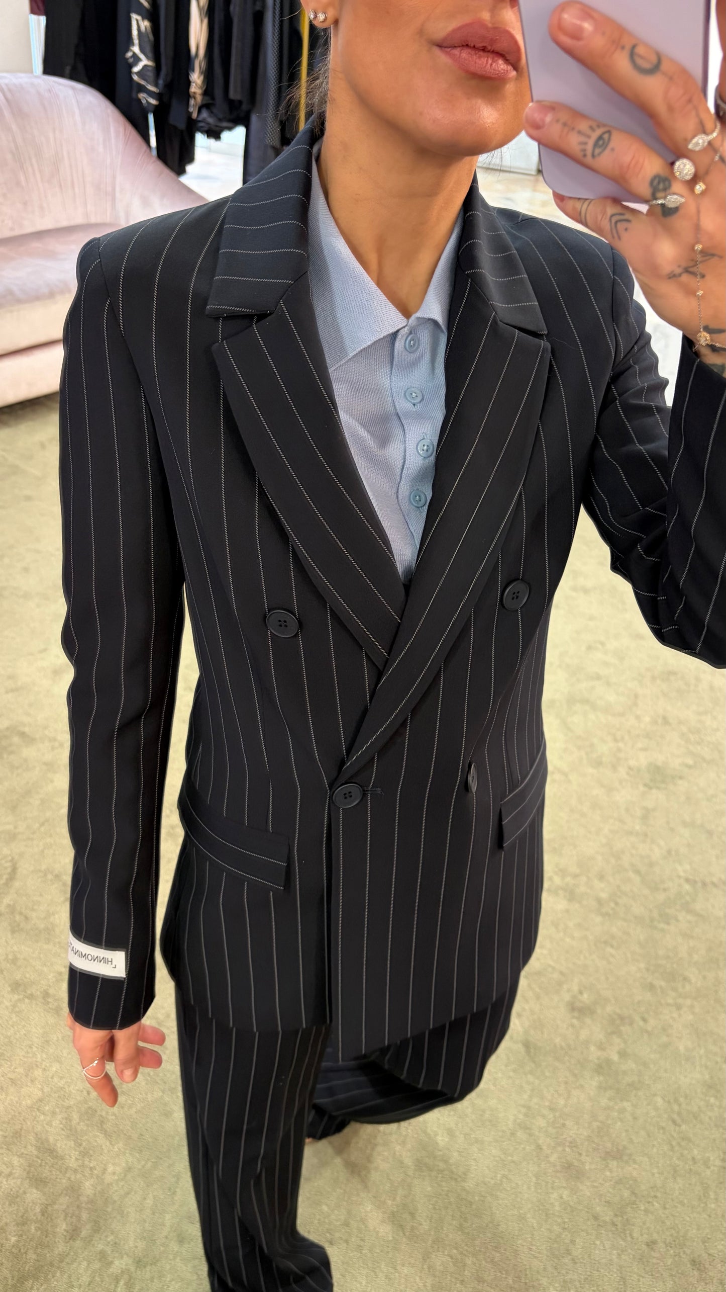 Blazer doppiopetto blu notte slim Hinnominate gessato