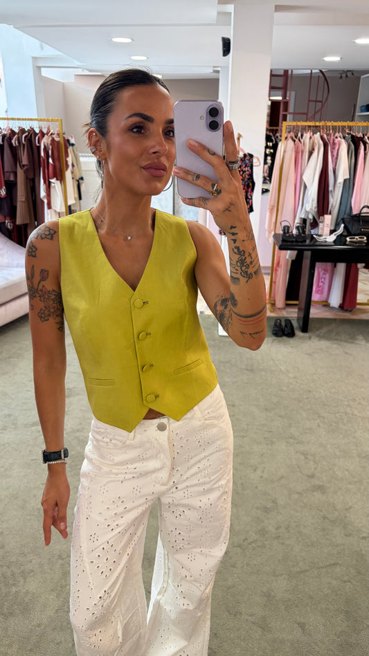 Gilet lime in lino Actualee