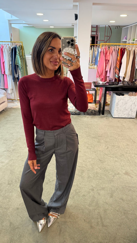 Maglione bordeaux girocollo in viscosa jx