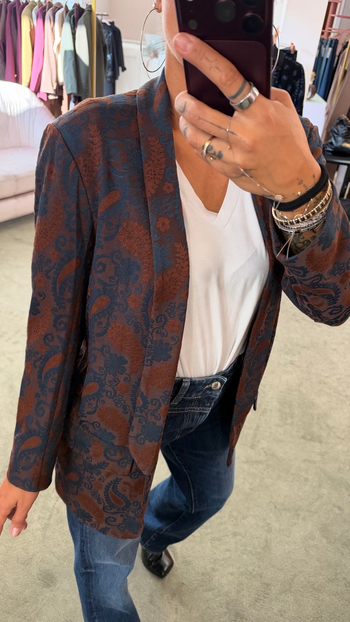 Blazer damascato sfoderato marrone e ottanio ay