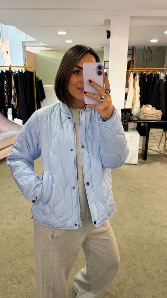 Piumino bomber girocollo azzurro trapuntato sy