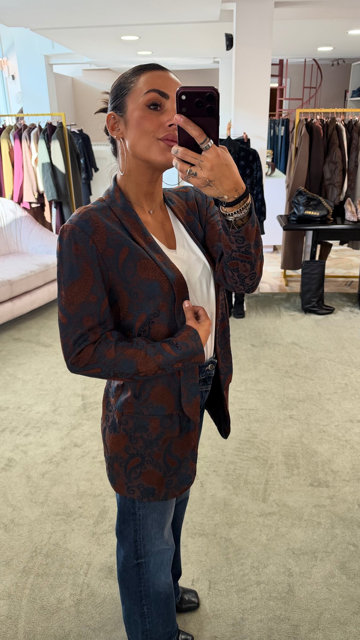 Blazer damascato sfoderato marrone e ottanio ay