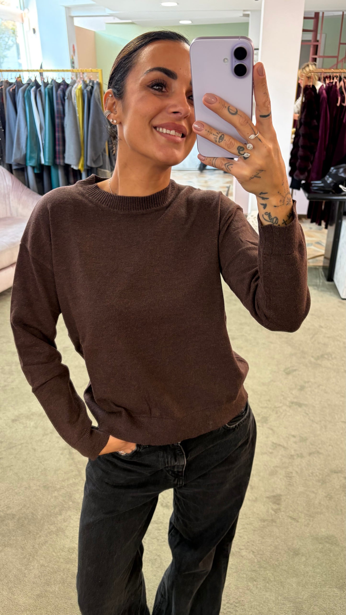 Maglione girocollo marrone melange ay