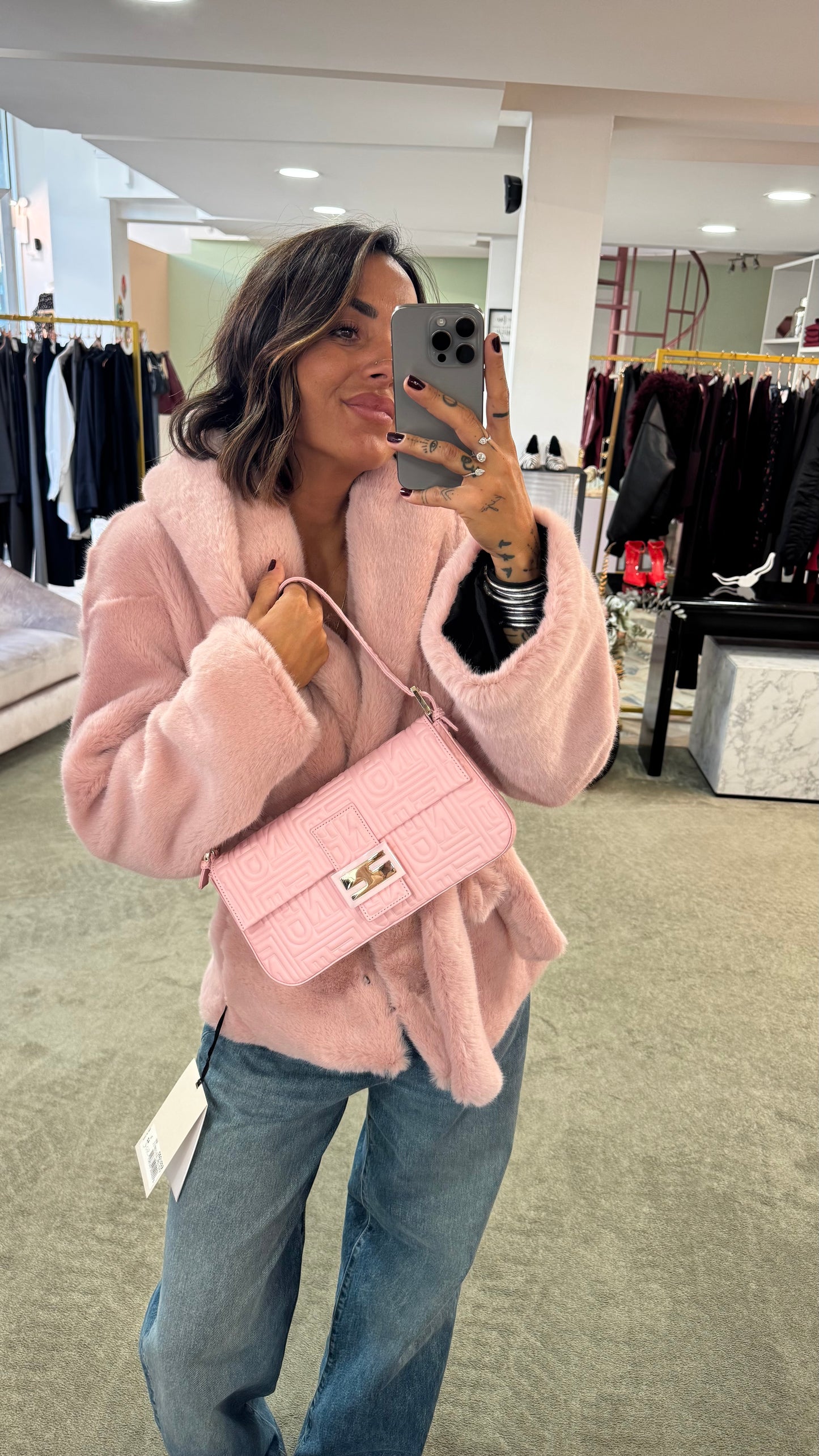 Pelliccia eco rosa luxury con cappuccio ys
