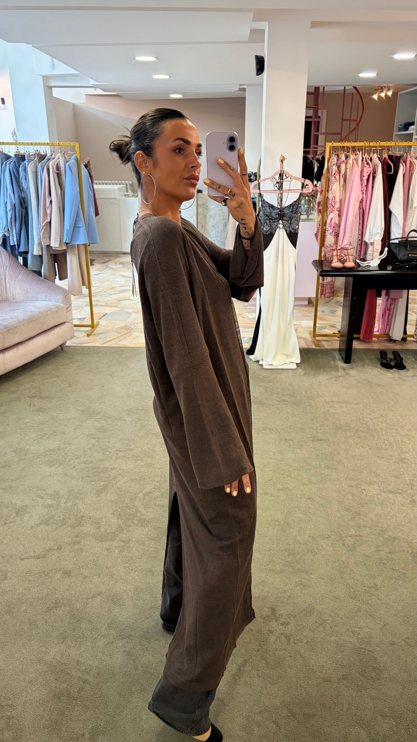 Pantaloni marrone cacao in lino fy
