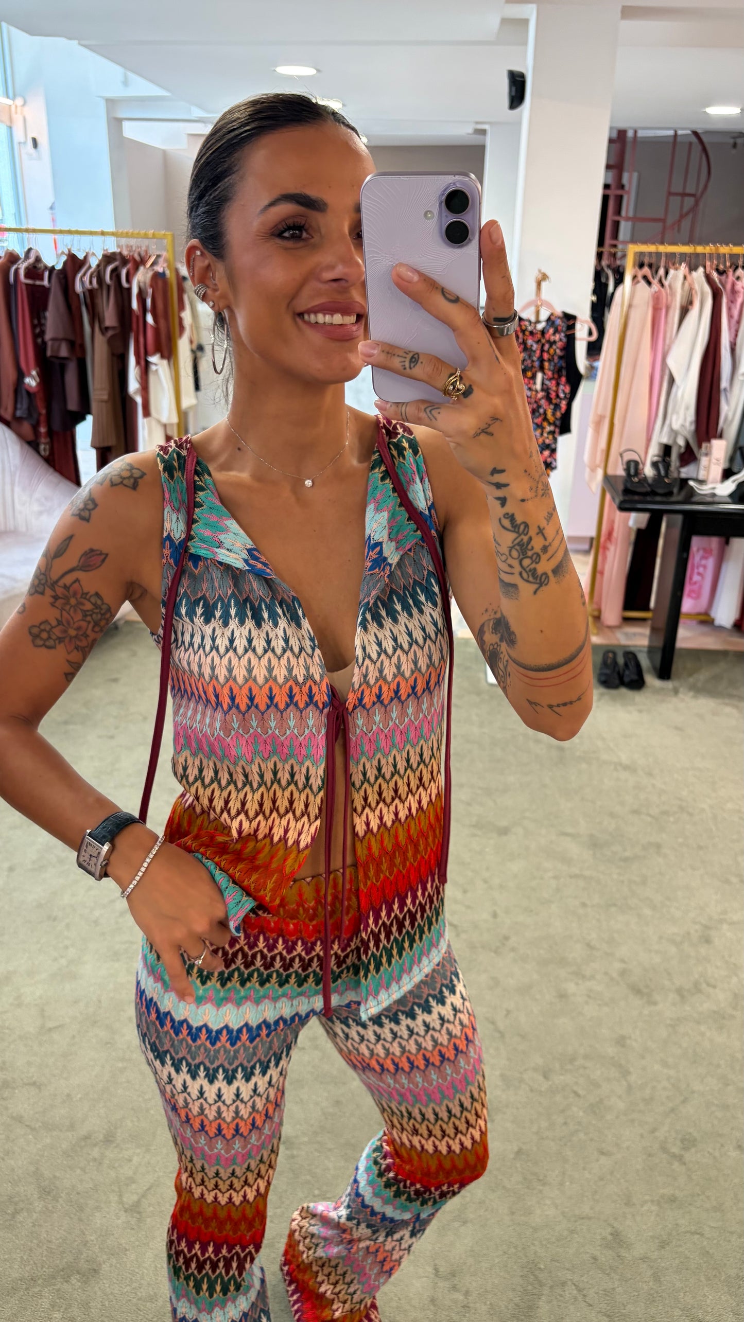 Canotta gilet multicolor missoni vibes con laccetti ks