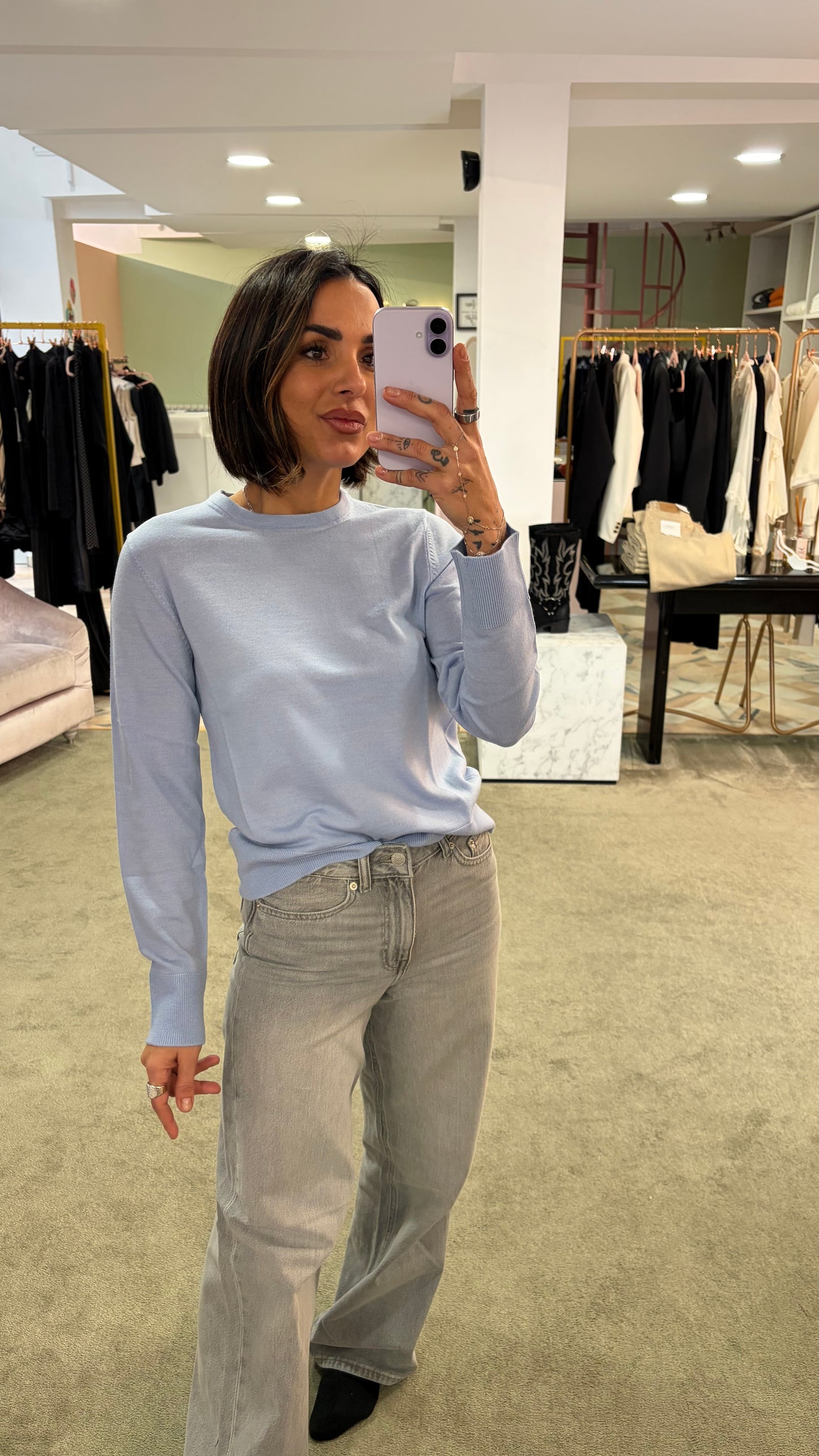 Maglione girocollo thea azzurro in lana merino sl